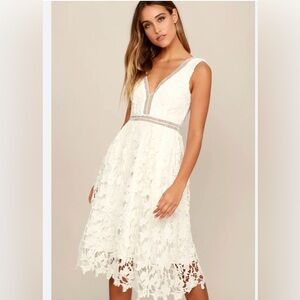 LULUS Ivory Lace Midi Dress XS